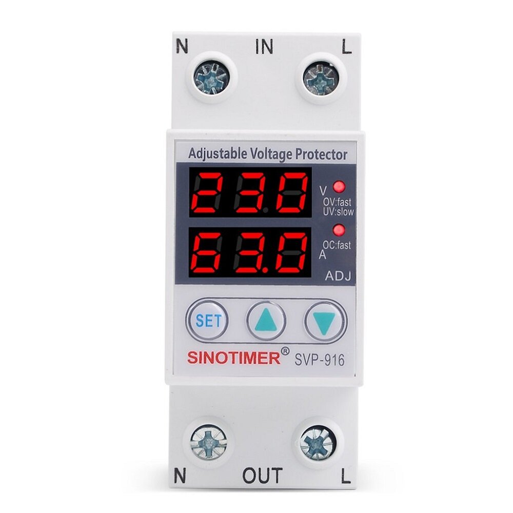 SINOTIMER SVP-916 230V 40A/63A Adjustable Auto-recovery Under/Over Voltage Protector Relay Breaker Protective Device Wit