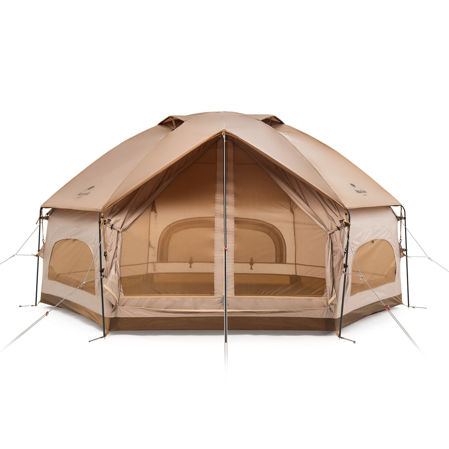 Tenda de acampamento hexagonal Naturehike em poliéster 210T com liga de alumínio à prova d'água e respirável para camping e viagens ao ar livre.