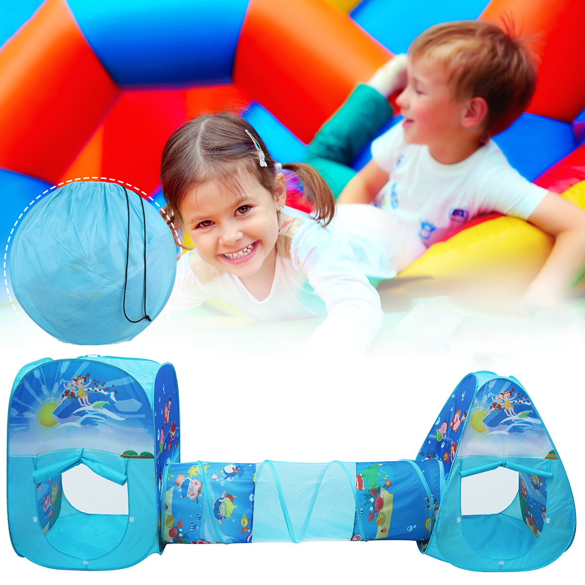 3-delige speeltent voor kinderen met tunnel Opvouwbare kruiptunnel Speelhuis Indoor Outdoor Garden