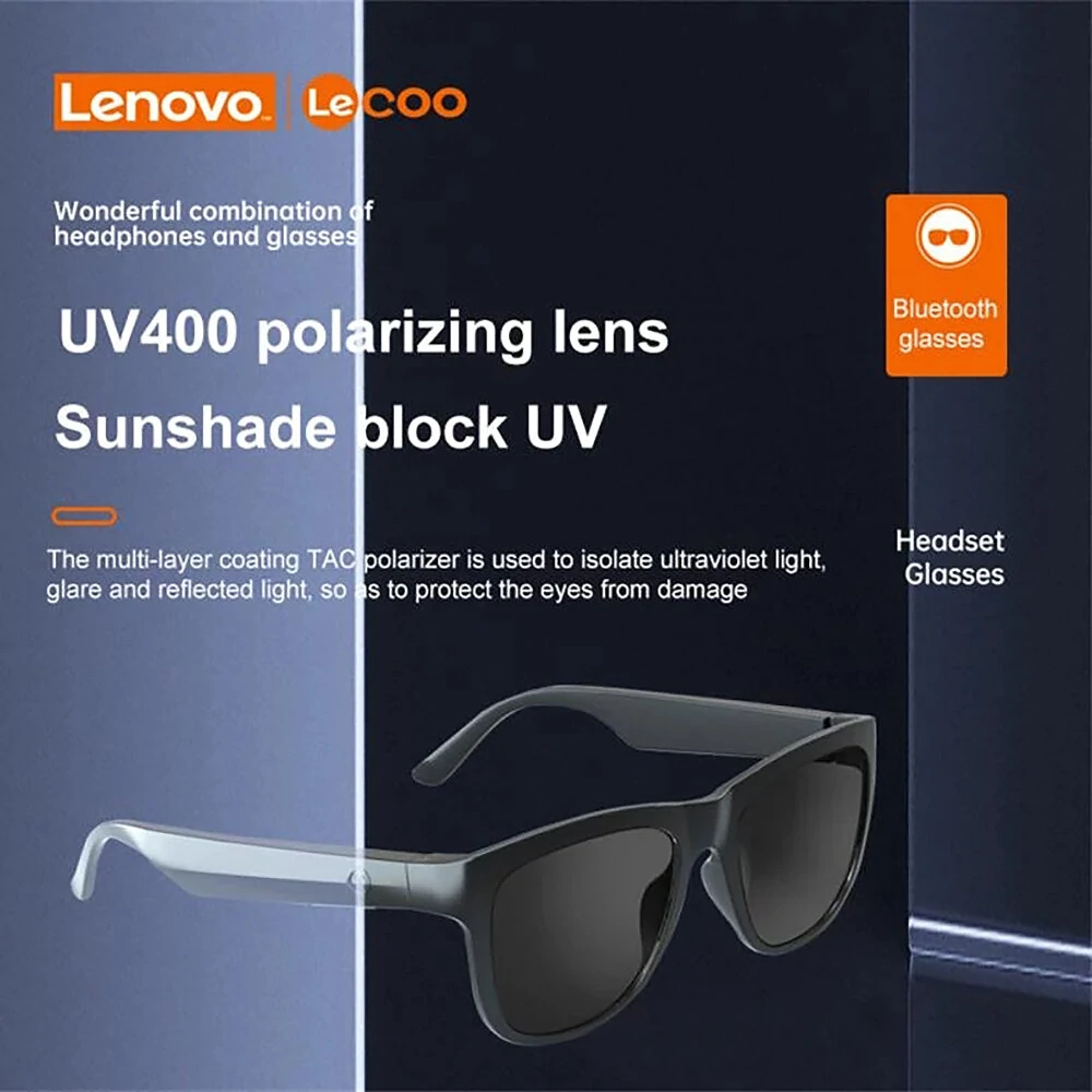 Lenovo C8 bluetooth V5.0 Earphone 120mAh Battery IPX6 Waterproof Anti-glare Voice Control Smart Touch 31g Lightweight Sunglasses Sport Headphone