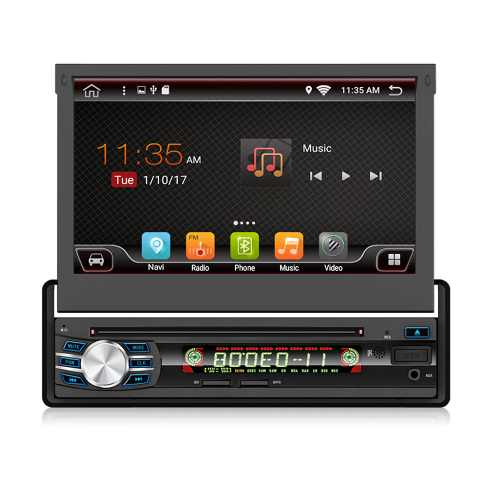 YUEHOO 7 Inch 1 DIN Android 8.1 Auto Dvd-speler Intrekbaar Touchscreen Stereo Radio 8 Core 1+32G/2+3