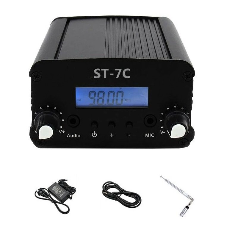 

ST-7C 1W/7W 76-108MHZ Stereo PLL FM Transmitter 76-108MHz Broadcast Radio Station + Antenna + Power Supply + Audio Line