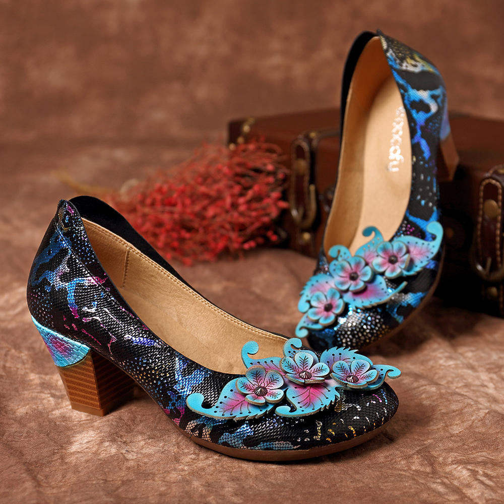 SOCOFY Женское Туфли на высоком каблуке Натуральная Кожа Обувь ручной работы с принтом змеи