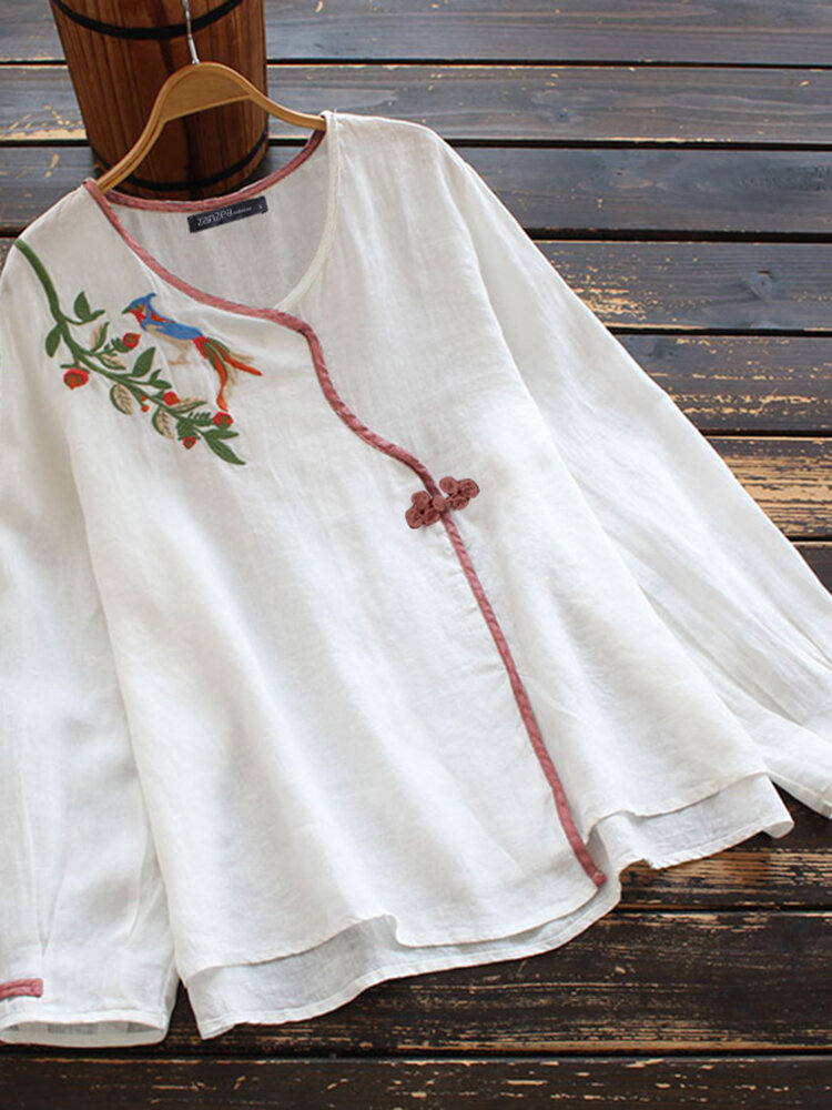 100 Cotton Embroidery Floral Bohemian Style Blouse