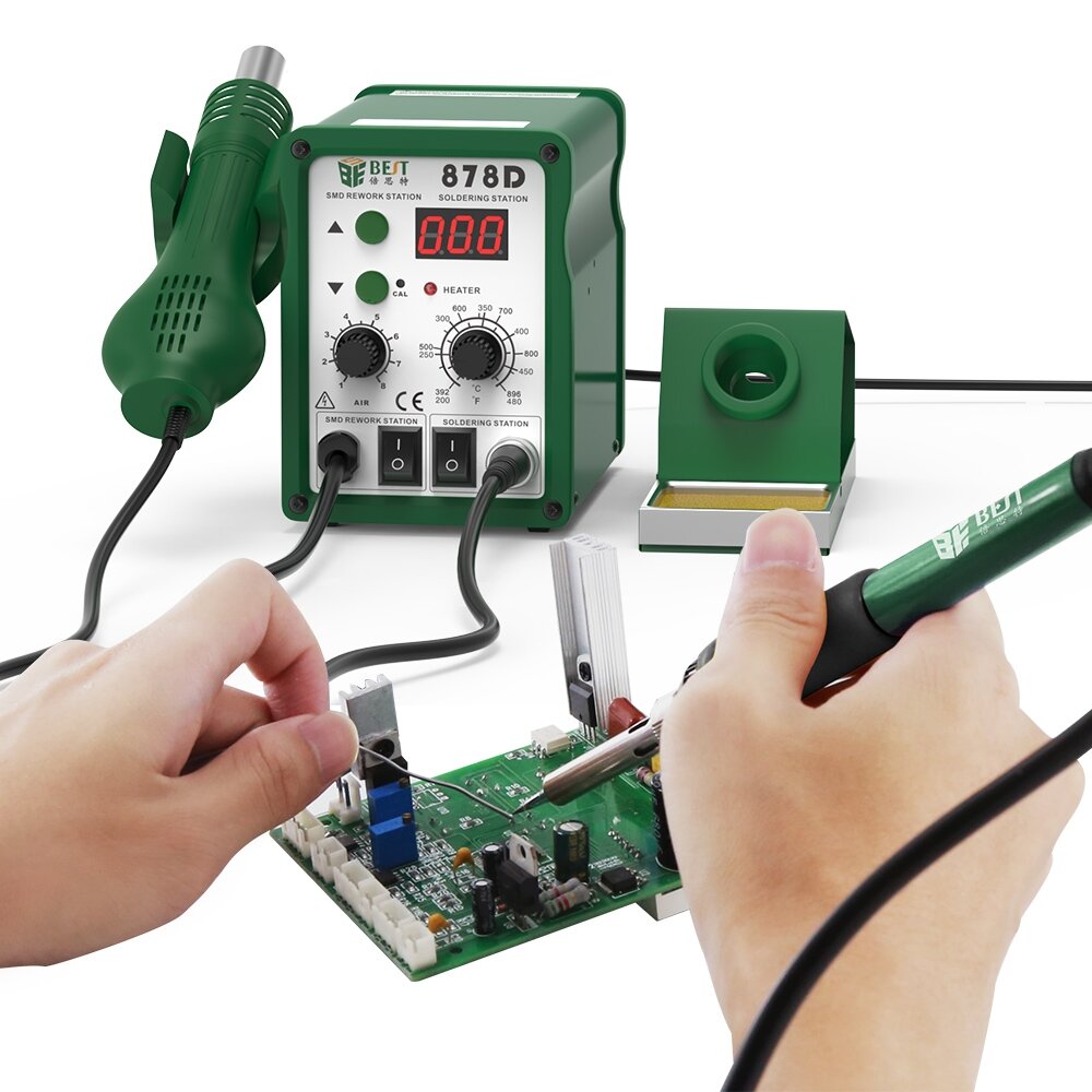 

BEST 878D 2 in 1 110V/220V Digital Display Lead-free Hot Air Gun Soldering Rework Station with 3 Nozzles