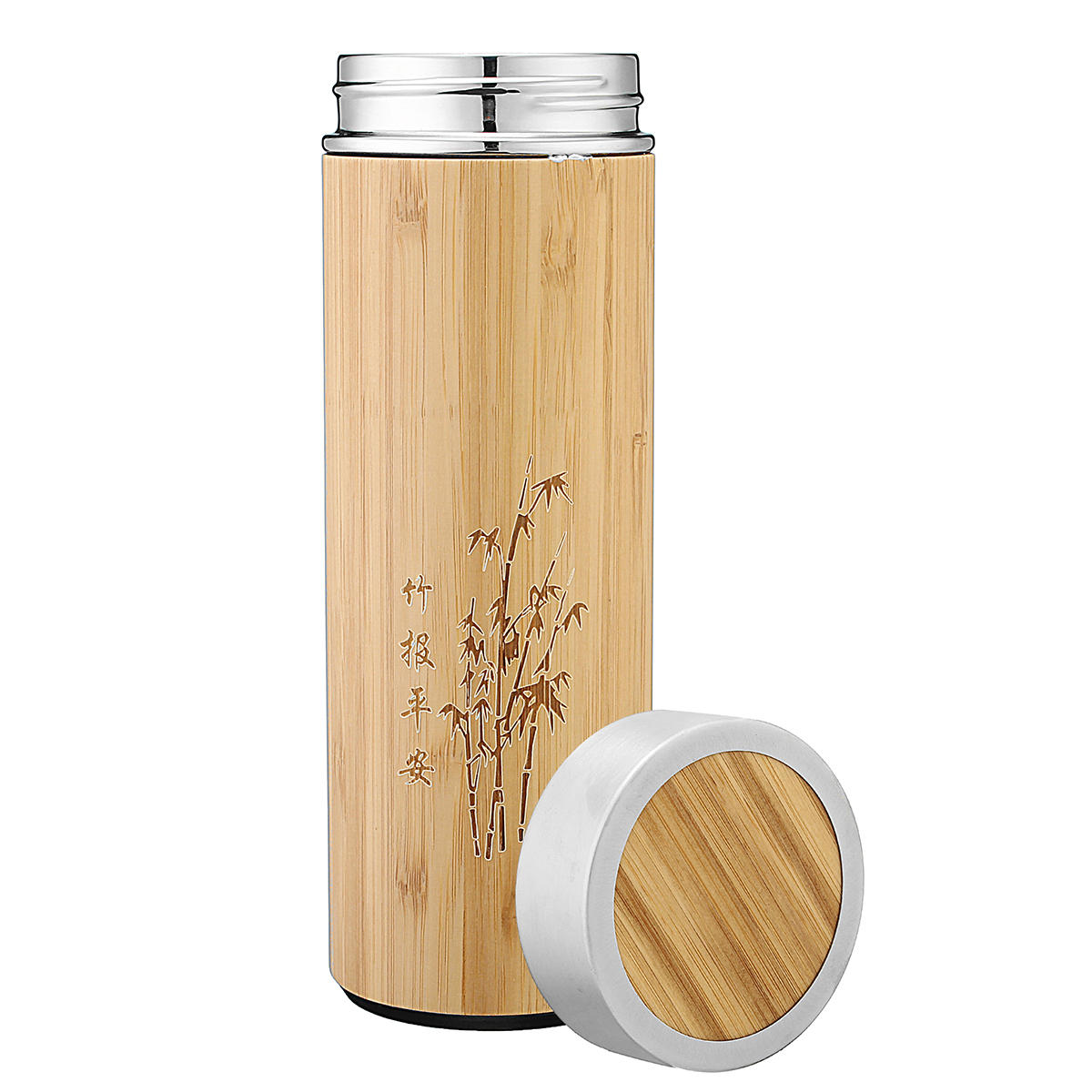 450ml Doppelwandiger Edelstahl-Wasserpokal mit Bambusmuster und Teeinfuser in einer Thermosflasche