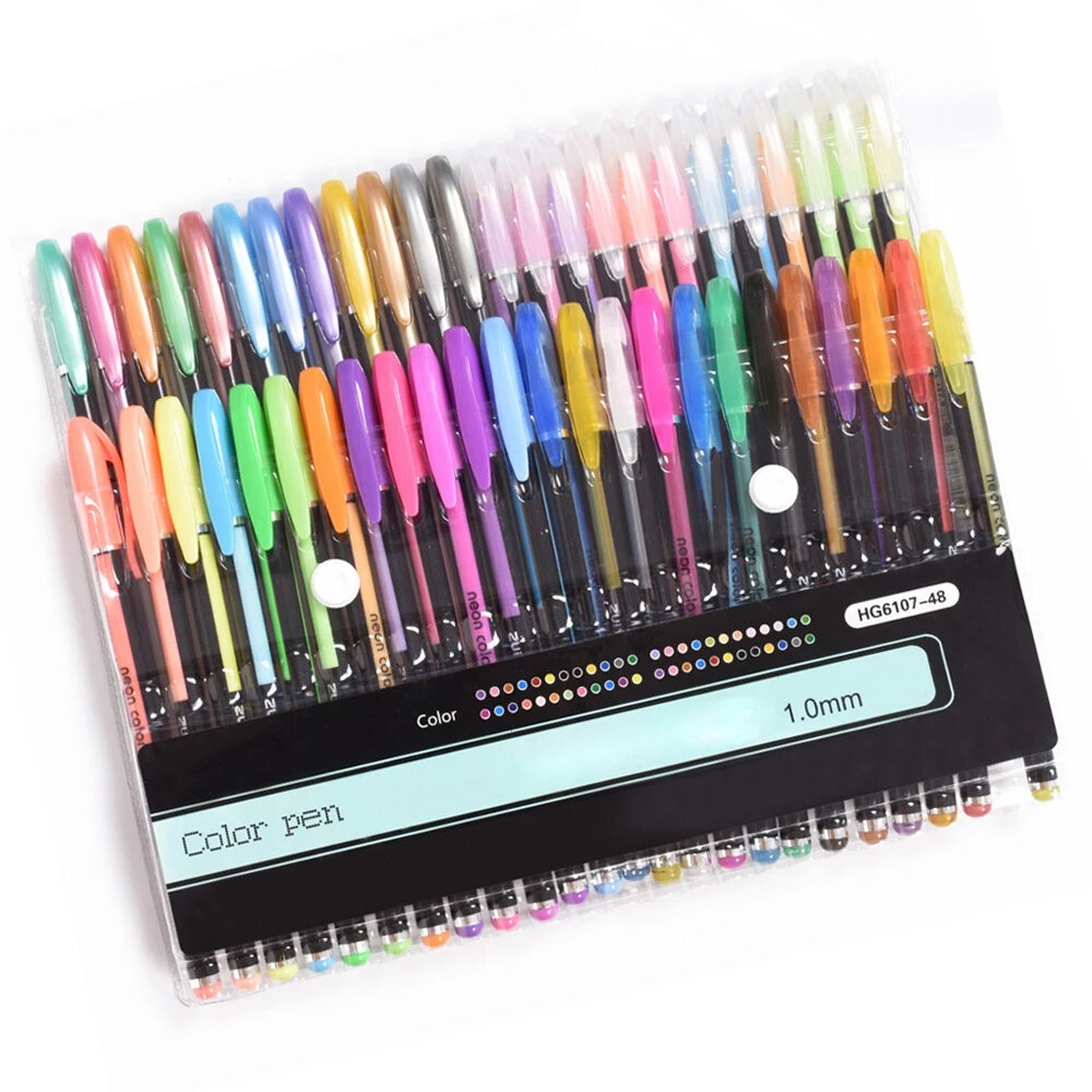 

Zuixua HG6107 18/24/36/48 Colors Gel Pens Set Glitter Metallic Art Markers Kit for Adult Coloring Kids Sketching Journal