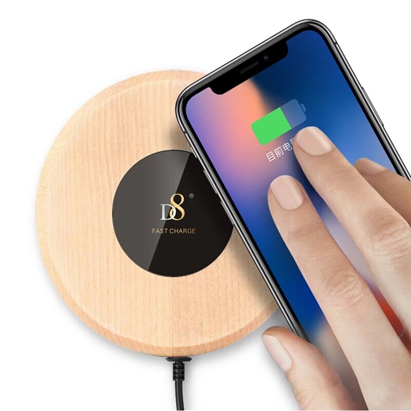 

D8 Wooden 10W Wireless Charger Solid Wood Fast Wireless Charging Pad for iPhone 12 Pro Max for Samsung S21 Galaxy Note S