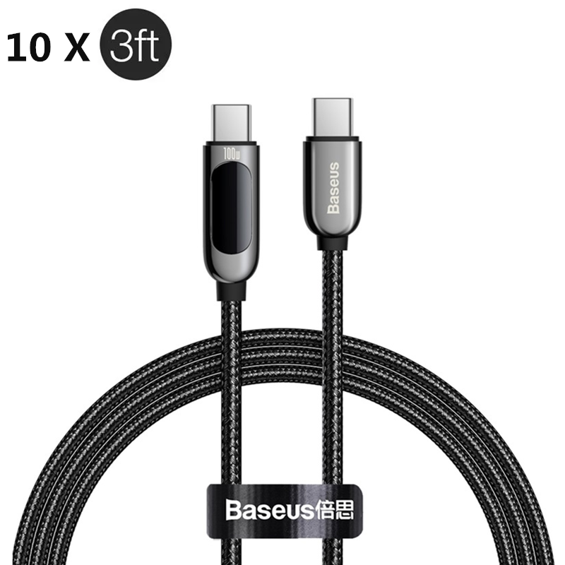 

[10 Pack]Baseus 100W LED Display Type-C to Type-C PD Power Delivery Cable E-mark Chip Fast Charging Data Transfer Cord L