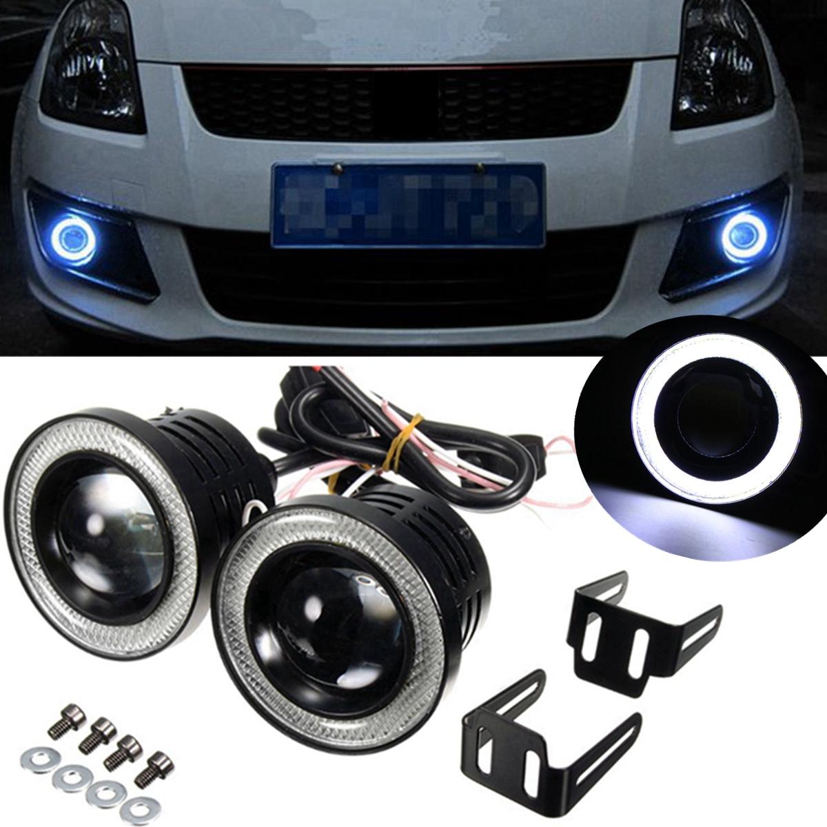 2x 3"inch Projector LED Fog Light w/ White Angel Eyes Halo Ring DRL Car Auto 12V