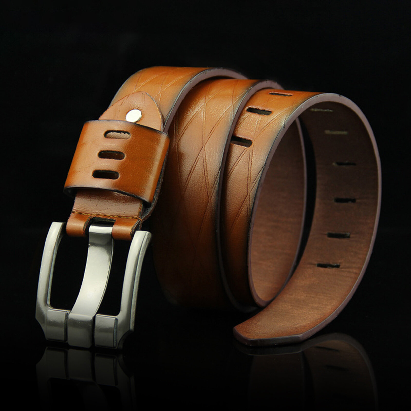 110cm Men's PU Leather Solid Color Square Head Alloy Pin Buckle Business Belt