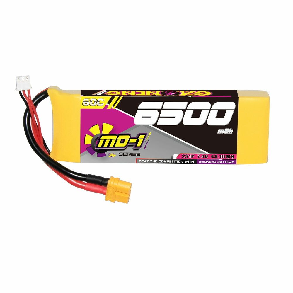 

Gaoneng GNB 7.4V 6500mAh 60C 2S LiPo Battery T Plug / XT60 Plug for 1/10 Scale RC Car Boat Helicopter Airplane