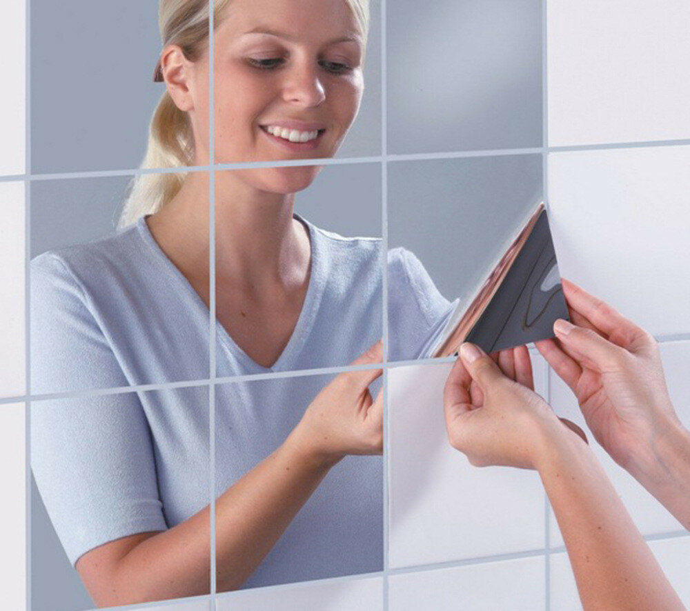 16 stks badkamer verwijderbare zelfklevende tegels muur spiegel stickers home decor