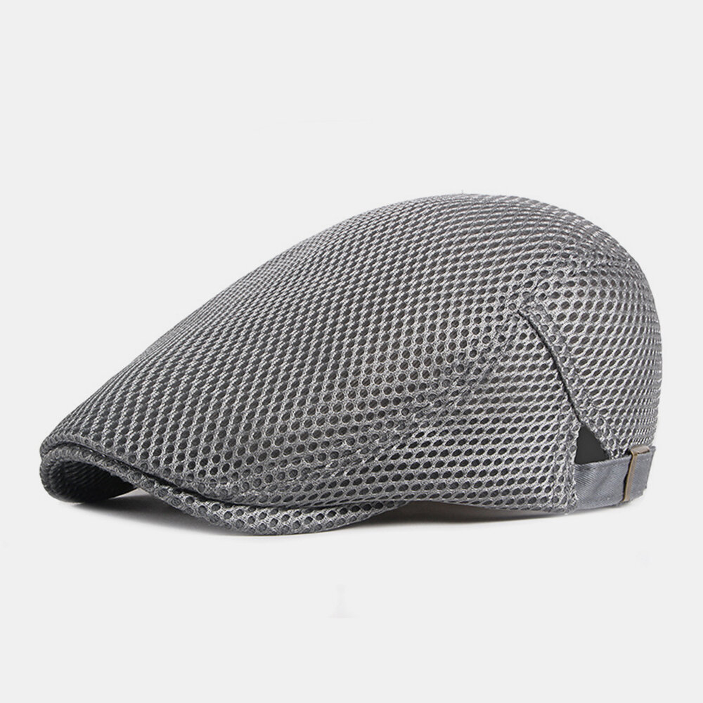 Unisex Full Mesh Hollow Breathable Outdoor Casual Thin Sunshade Forward Cap Beret Cap Flat Hat