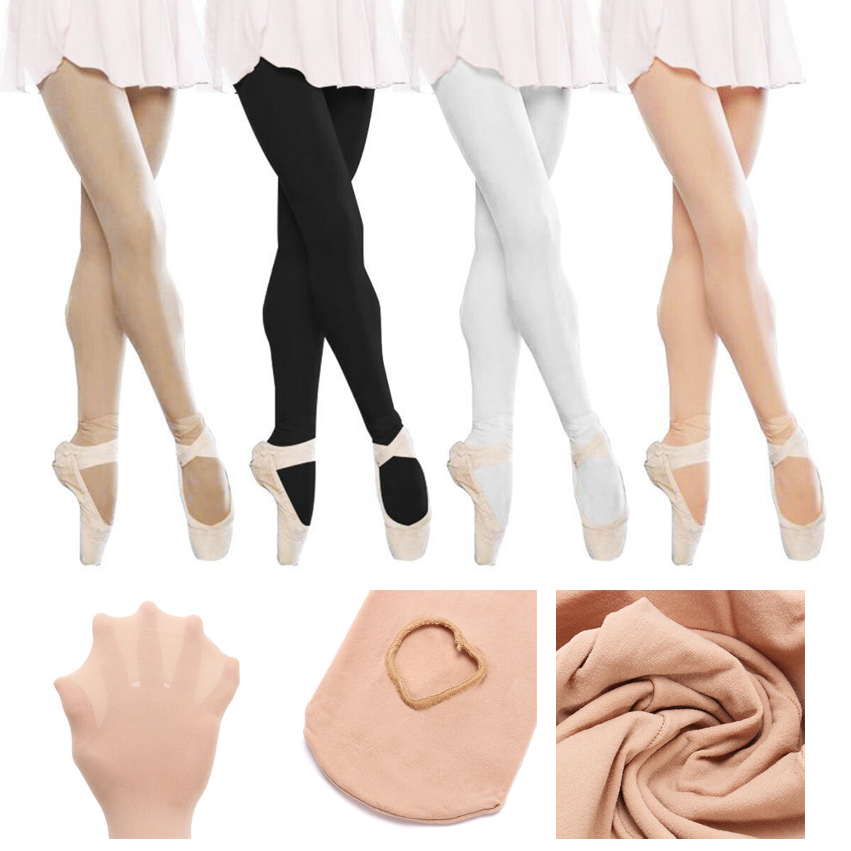 Meisjes Dames Kind Roze Zwart Wit Huid Ballet Tapdans Sokken Panty Panty