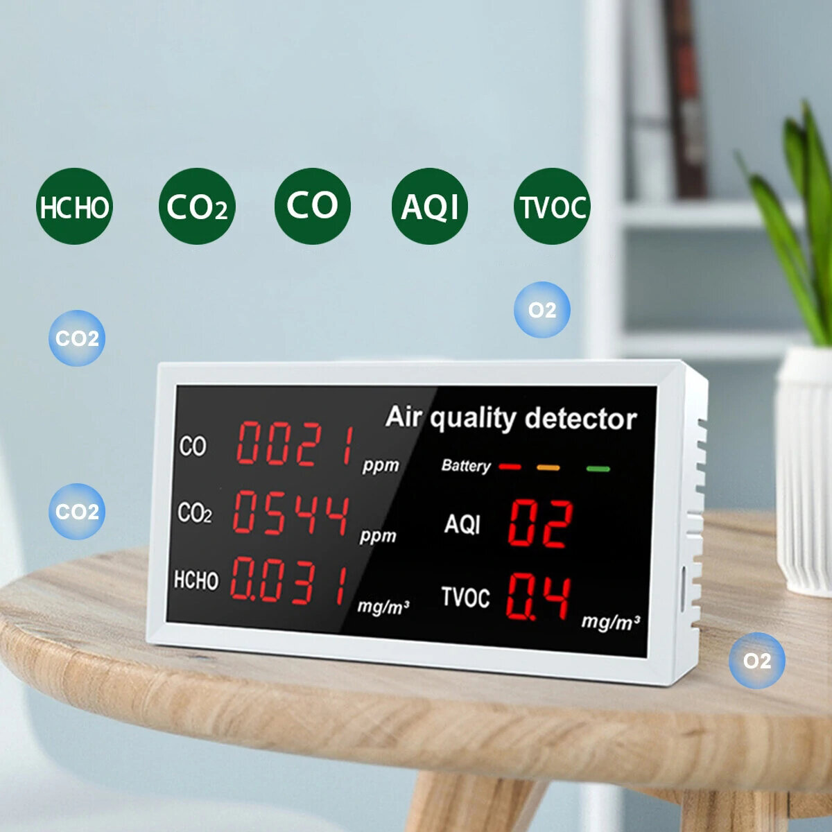 CO CO2 HCHO TVOC AQI-tester LED digitale luchtkwaliteitsmonitor Indoor Outdoor Gasanalysator
