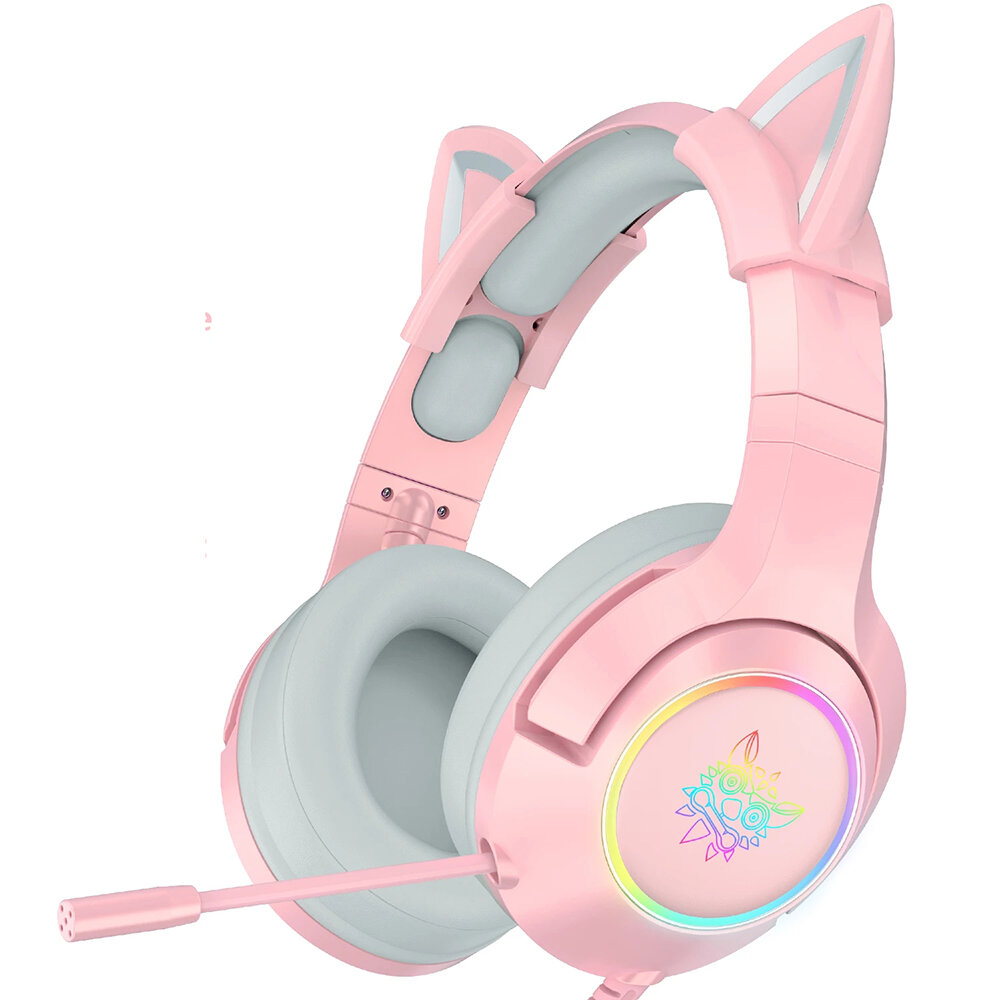 ONIKUMA Pink Cat Ear Headset Virtual 7.1 Stereo Game Sound Ruisonderdrukking Hoofdtelefoon RGB Licht