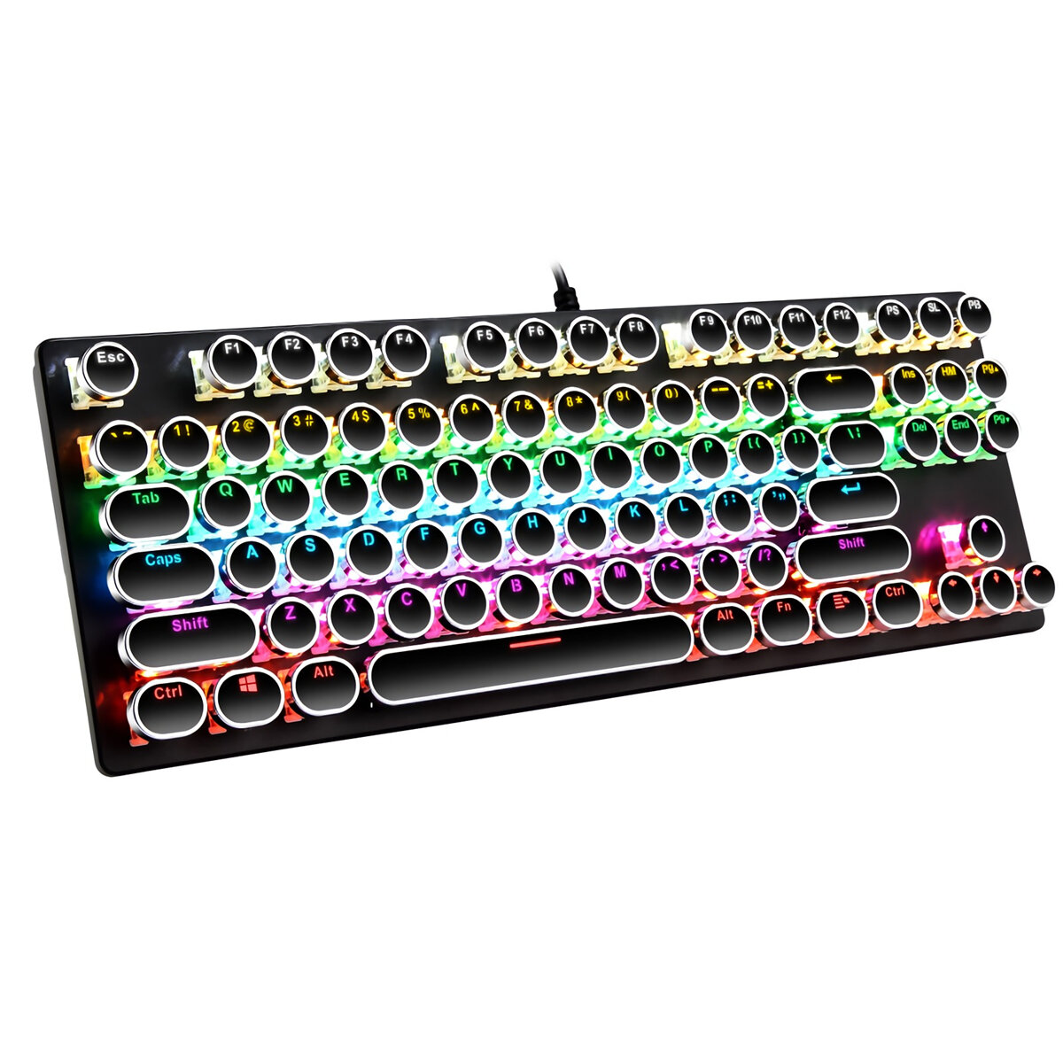 

T-WOLF T70 87 Keys Wired Mechanical Keyboard Blue Switch Electroplated Punk Keycap Round Keys RGB Backlit Gaming Keyboar