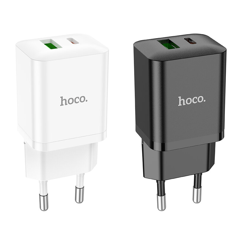 HOCO N28 20W 2-Port USB PD Charger PD20W+QC3.0 Dual Port Fast Charging Wall Charger Adapter EU Plug for iPhon14 Pro Max