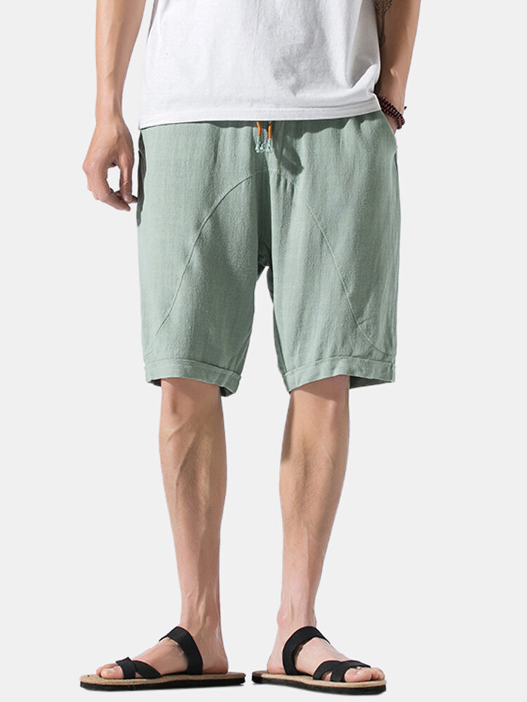 Image of Herren Summer Linen Elastic Waist Loose Breathable Casual Shorts