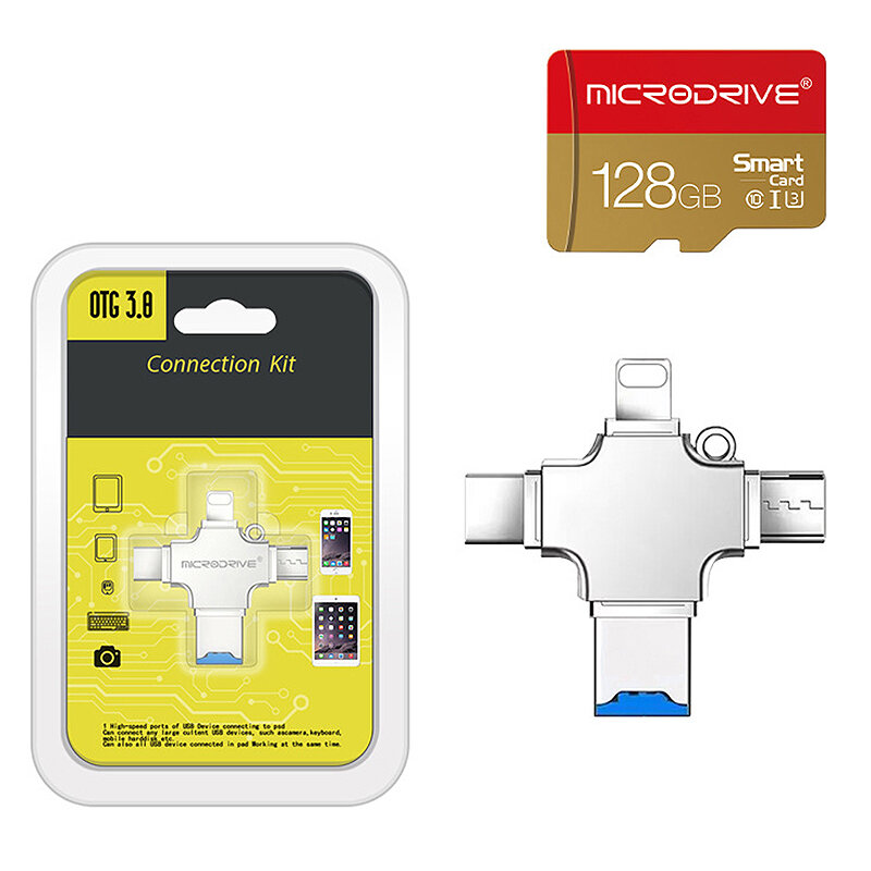 

Microdrive 4-in-1 USB3.0 Flash Drive iP/Type-C/Micro/USB 128GB High Speed Data Transmission Portable Memory U Disk OTG E