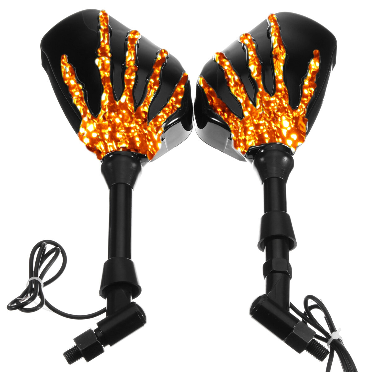 8mm 10mm Pair Skull Hand LED Turn Signal Motorcycle Mirrors For Harley Cruiser