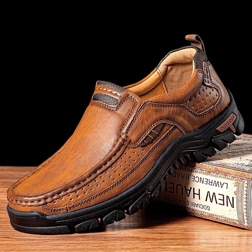Men Non-slip Soft Slip On Breathable Casual Business Leather Shoes