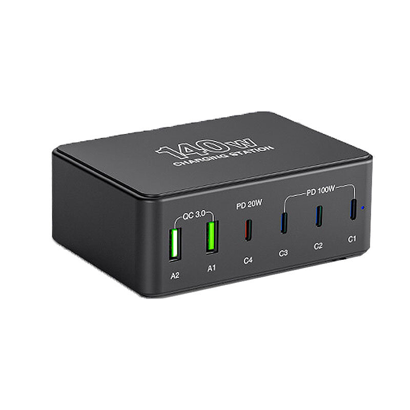 Bakeey H118 140W 6-Port USB PD Charger 2USB-A+4USB-C PD3.0 QC3.0 PPS SCP AFC Fast Charging Desktop Charging Station EU P