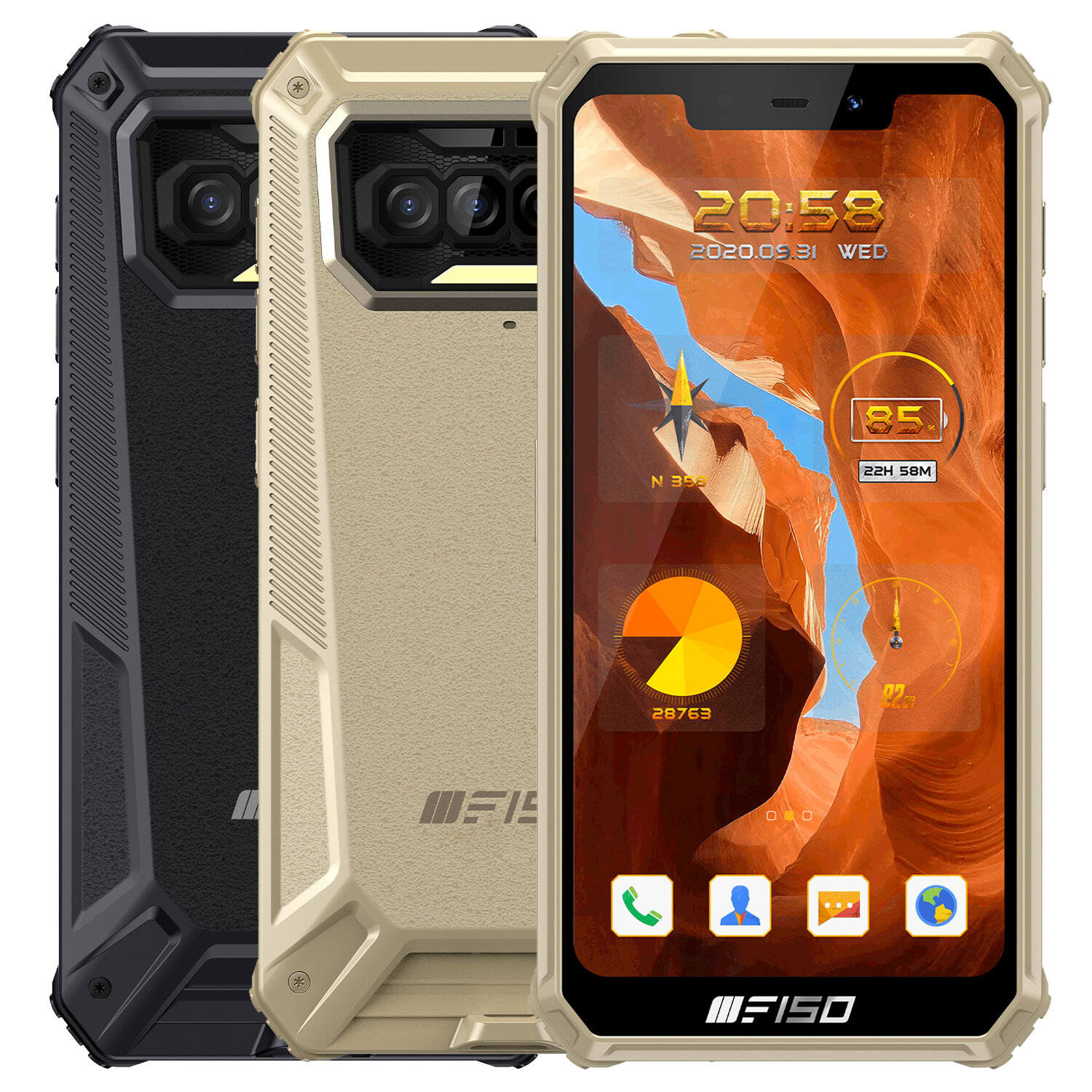 F150 B2021 Global Version 6 Go 64GB Helio G25 NFC 8000mAh 5,86 pouces HD + IP68 & IP69K Étanche Android 10 13MP Quad Caméra Arrière 4G Smartphone