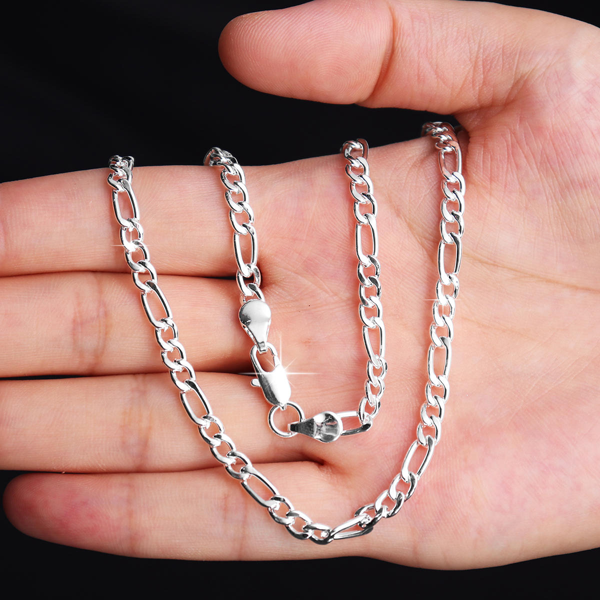 925 sterling silver stamp figaro chain necklace 16 18 20 22 at Banggood