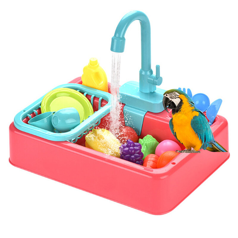 19PCS Bird Toys Parrot Automatic Bird Bath Tub with Faucet Pet Parrots Fountains SPA Pool Cleaning Tool Kitchen Sink Bir