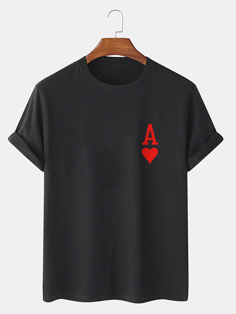 Heren Ace Of Hearts Poker Print T-shirts van 100% katoen met korte mouwen
