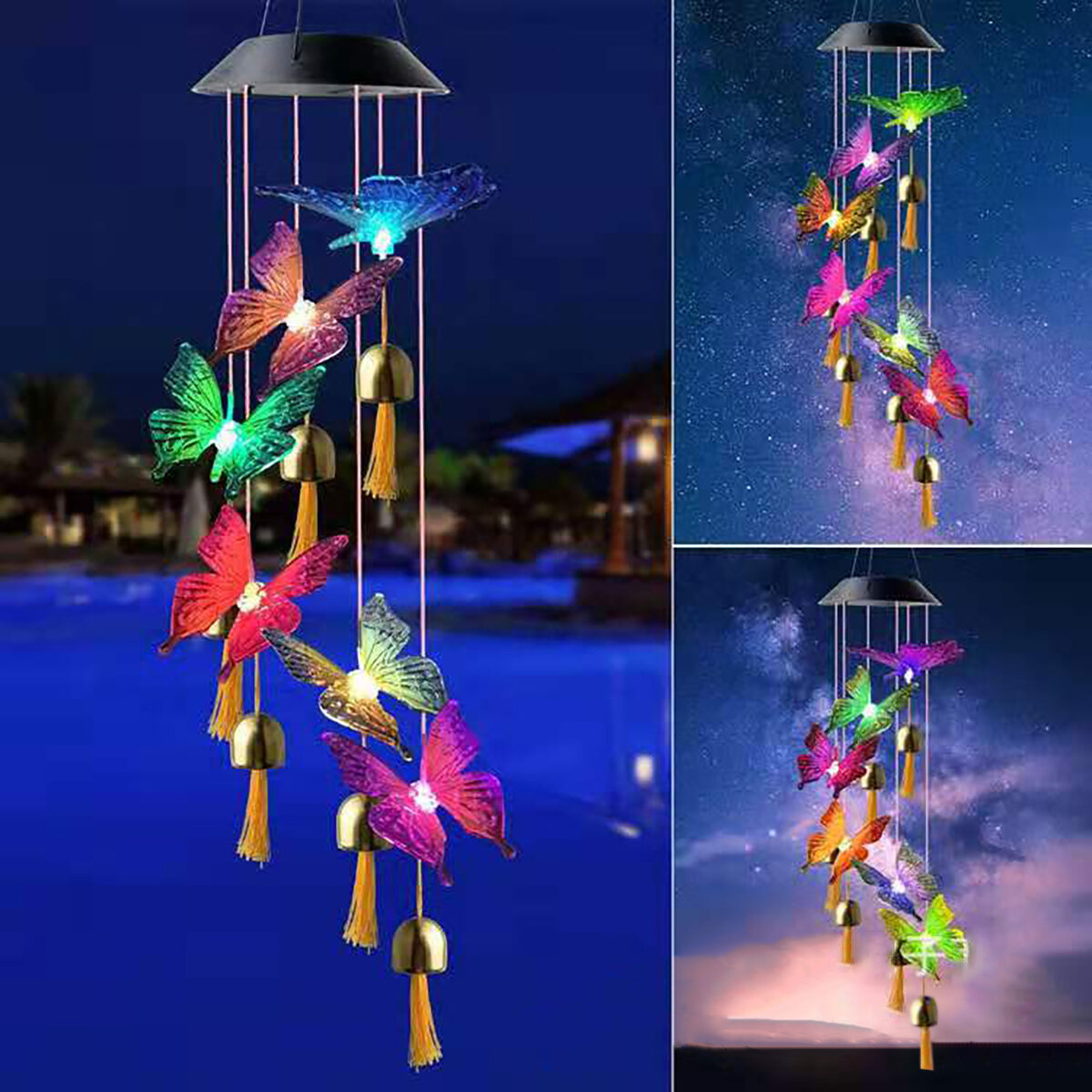 Colorful Solar Bell Wind Chime Light Automatic Waterproof Solar Powered Wind Chime Lamp