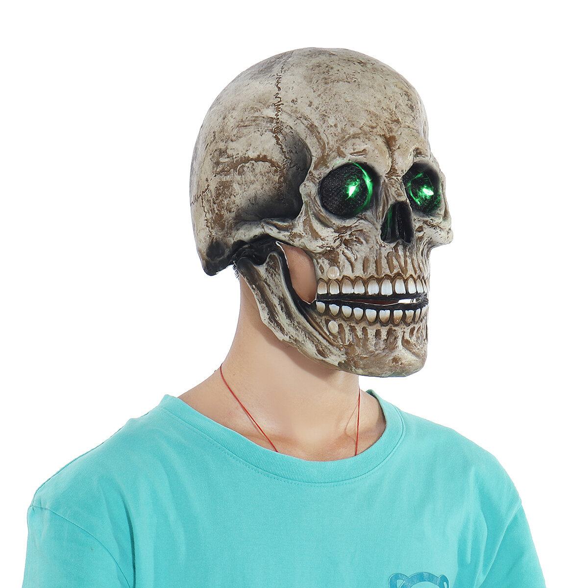 Halloween Movable Mouth Skeleton Mask Cosplay Horror Latex Mask Headgear w/ LED