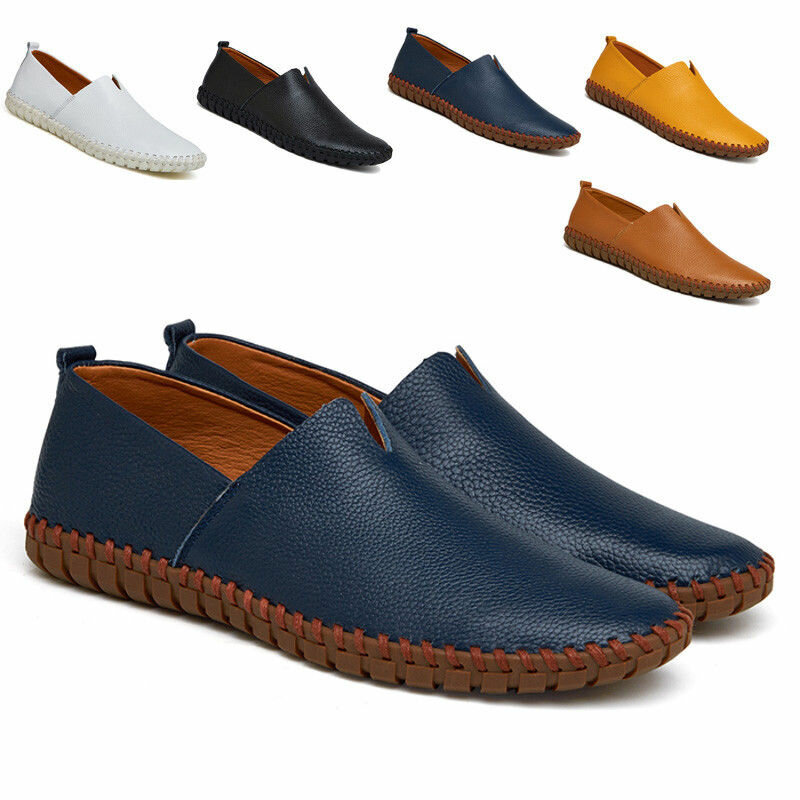 UK Men Slip On Casual Boat Driving Loafers Genuine Leather Soft Moccasins Casual Hiking Super Light Shoes