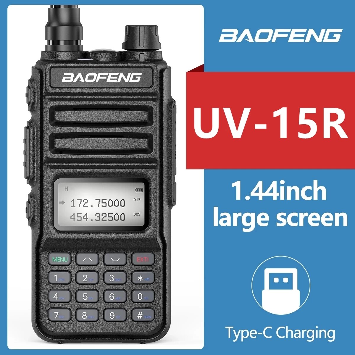 2022 Baofeng UV-15R Walkie Talkie 10W High Power 999 Channels Dual Band UHF VHF Radios Transmitter USB Charger Two Way R