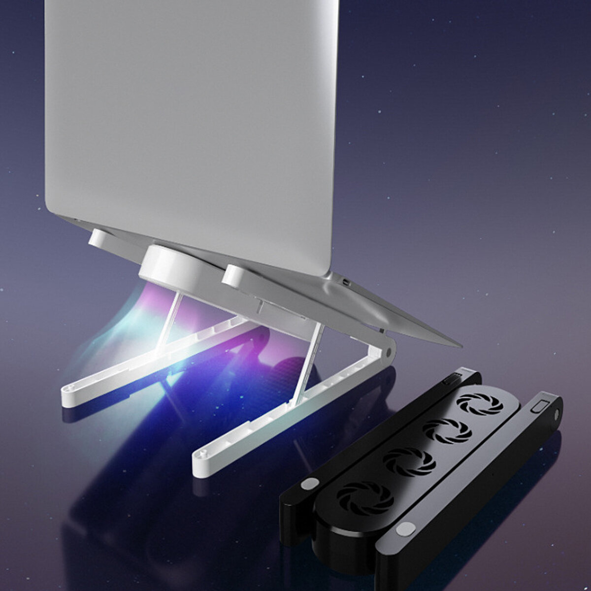 Imagen de Soporte de escritorio ajustable en altura de 7 velocidades universales con 4 ventiladores de iluminación coloridos para