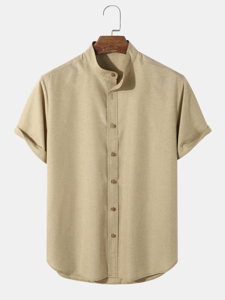 Heren casual effen kleur opa kraag button-up shirts