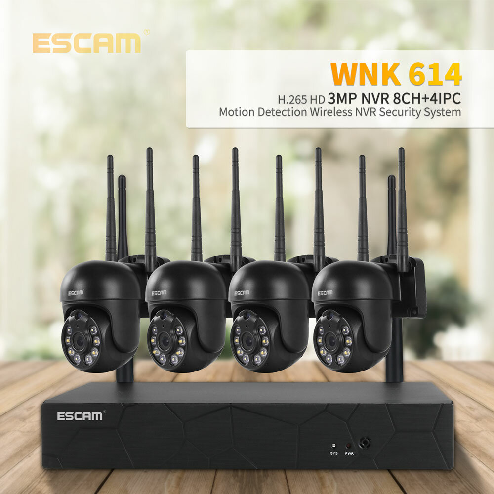 ESCAM WNK614 8CH 3MP Draadloze Dome Camera Cctv Beveiligingssysteem NVR Kit Two Way Audio Dual Light Motion Sensor Detectie IP Camera
