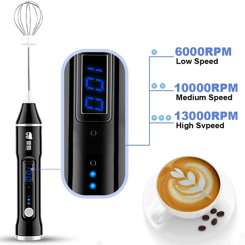 

Электрический вспениватель молока Ручной блендер USB Перезаряжаемый 3-скоростной миксер LCD Дисплей для кофе яйца Молочн