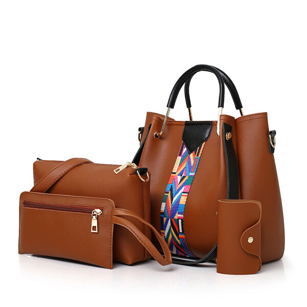 Women 4 Pcs Leisure Bucket Bag Handbag Crossbody Bag Shoulder Bag Clutch Bag Key Bag Women Purse