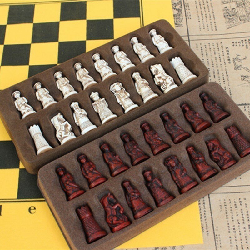 

Antique Chess Set Leather Chessboard Qing Terracotta Pieces Figure Shape Parent-Child Gift Entertainment