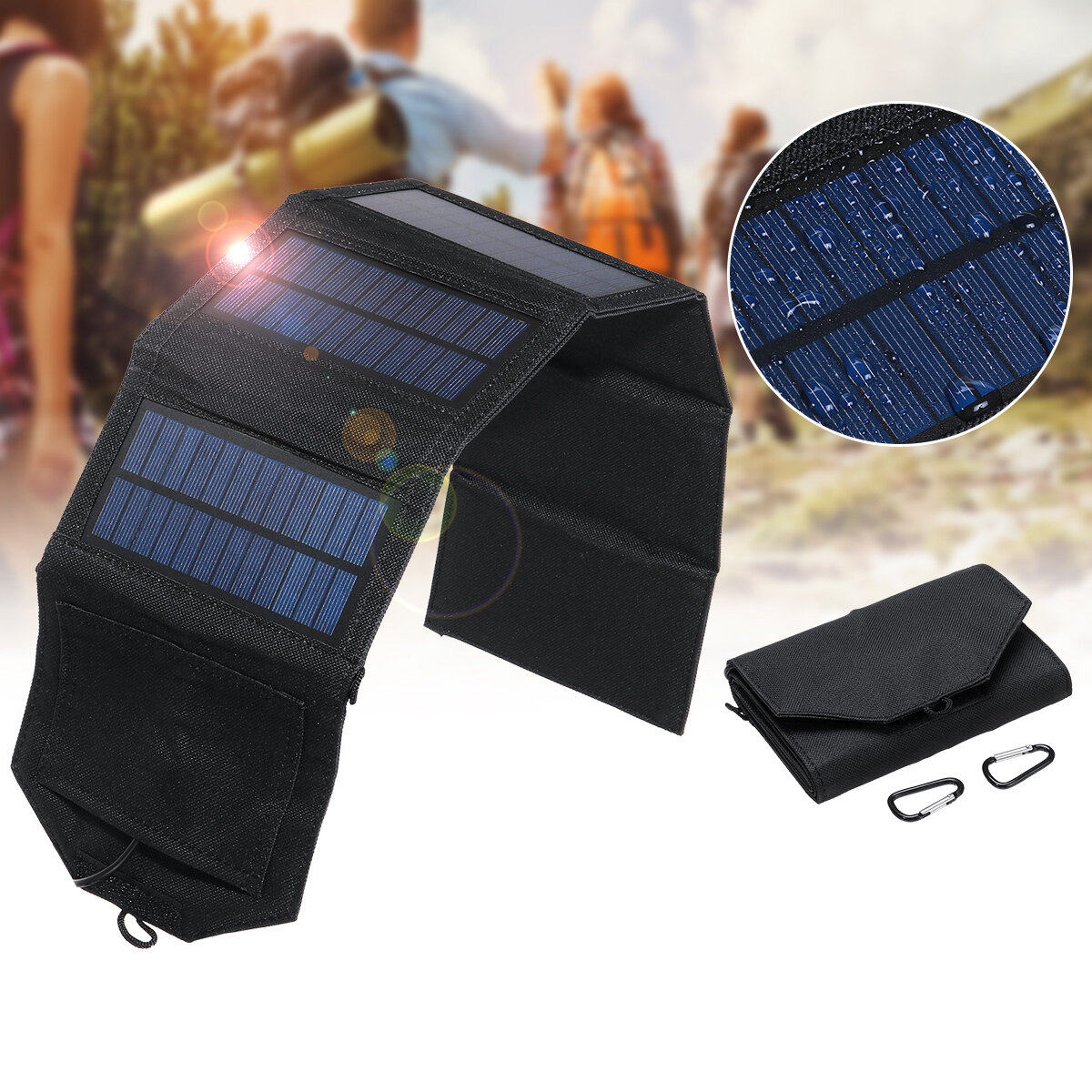 Pannello pieghevole solare con porta USB IP65 Portatile impermeabile solare Ricarica ad alta efficienza per campeggio Escursionismo Arrampicata Ricarica del telefono