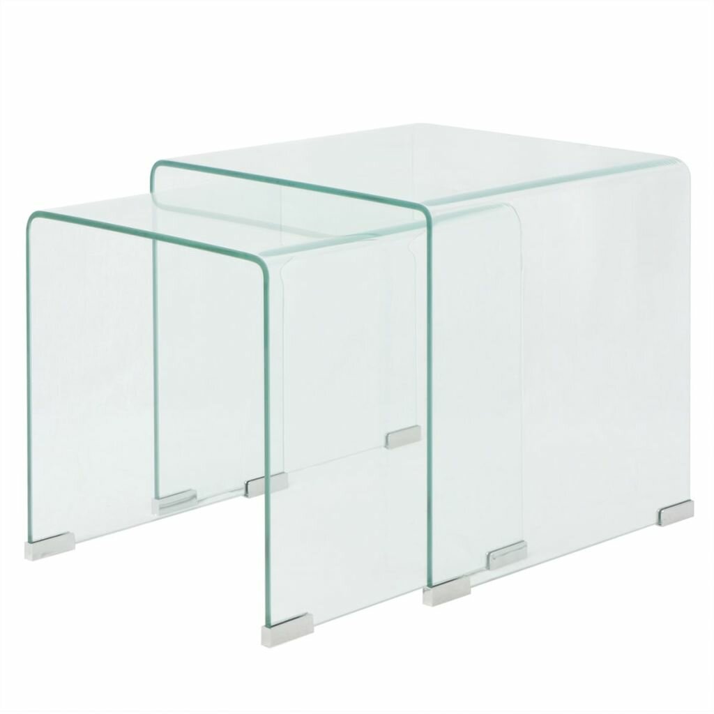 Side table set 2-pcs transparent tempered glass