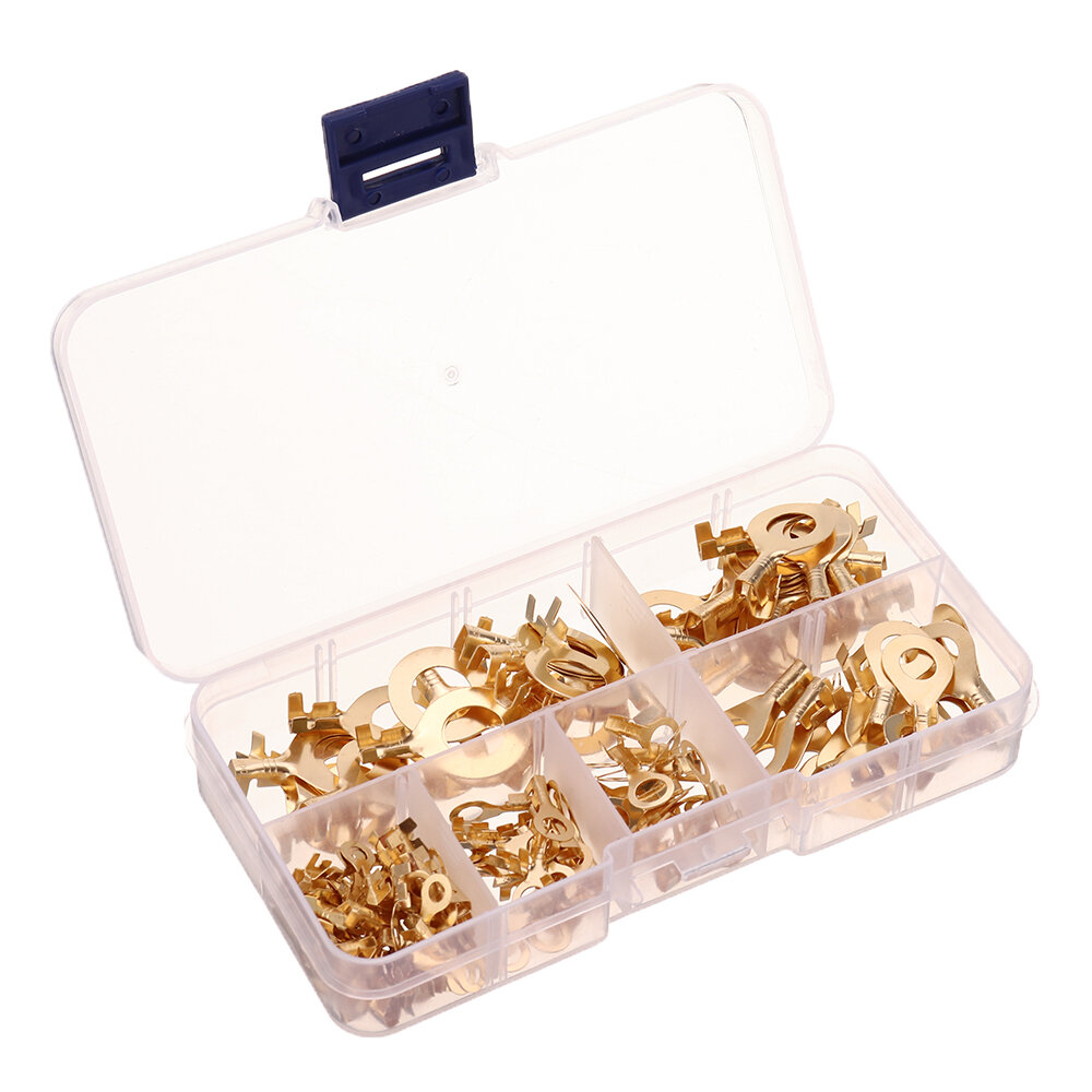 250pcs Ring Type Gold Terminals Golden Brass Non-insulated Crimp Terminals Connectors 3.2mm-10.2mm Cable Wire Connector