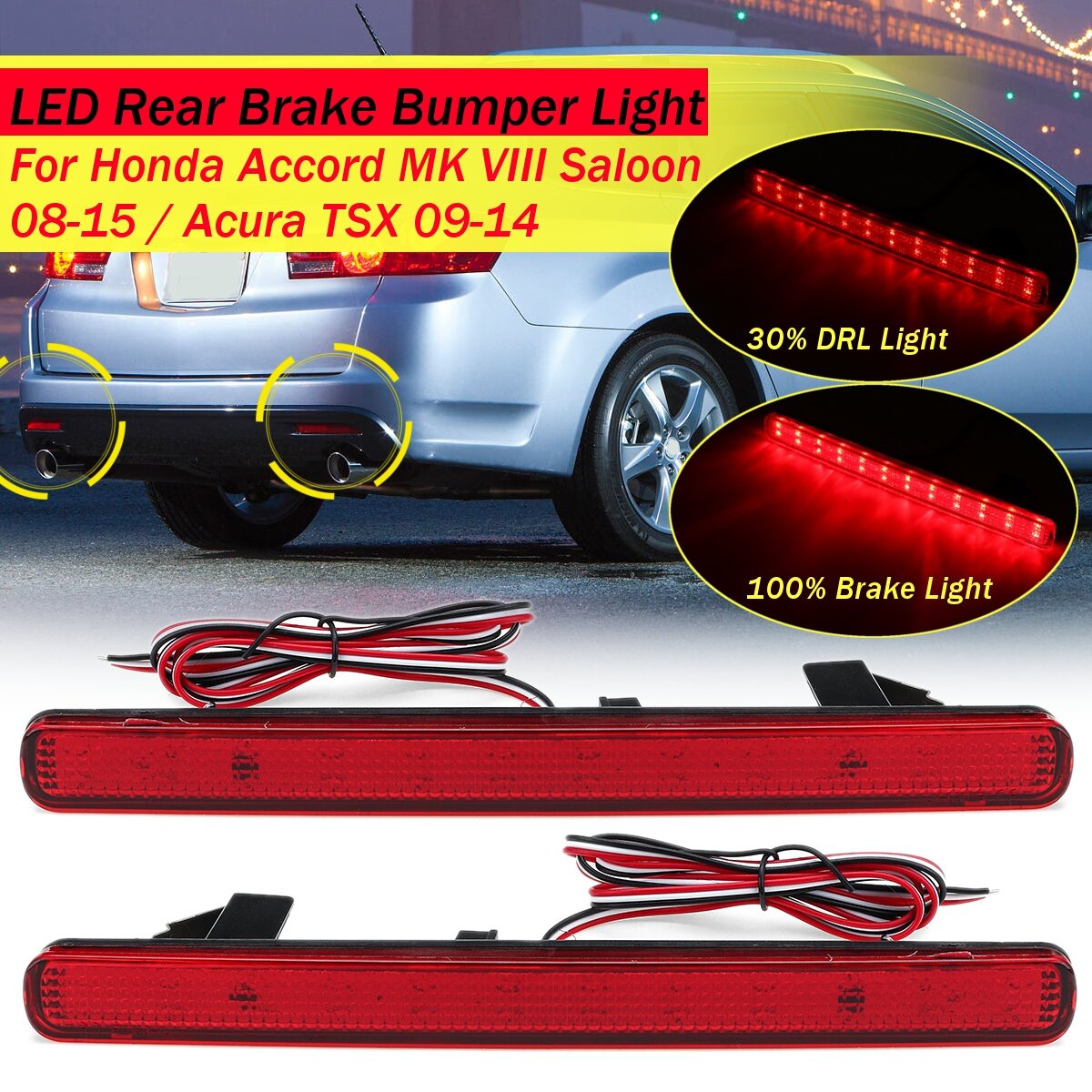 Pair led rear bumper brake light reflectors red for honda acura tsx 2009-2014 accord 2008-2015 2009 Acura Tsx Brake Light Bulb Replacement