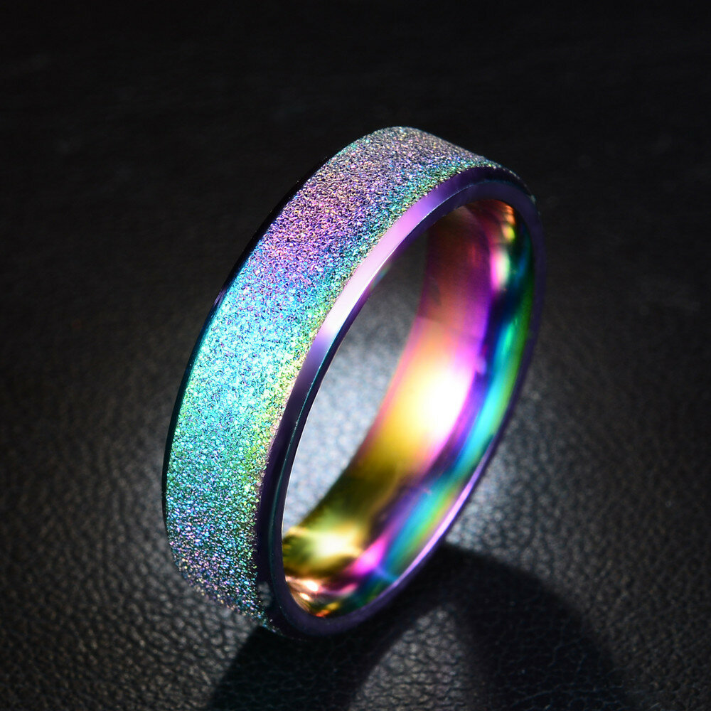 6mm trendy roestvrij staal Magic Frosted Rainbow kleur Black paar Ring