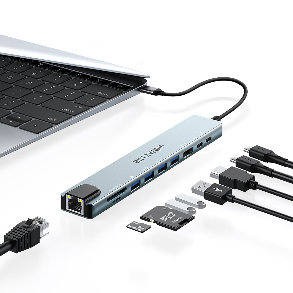 Στα 14.17 € από αποθήκη Κίνας | BlitzWolf® BW-NEW TH5 10 in 1 USB Hubs with HDMI 4K@30Hz USB3.0 / USB2.0 / Type-C 2.0 / RJ45 Ethernet / 100W PD Charging / SD TF Card Slots Docking Station for Apple Huawei Laptops Macbook