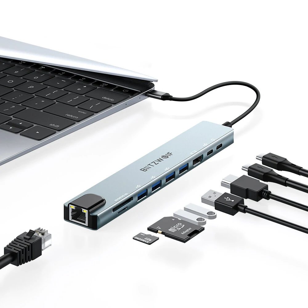 BlitzWolf BW-NEW-TH5 Hub USB 10-em-1 com HDMI 4K, USB3.0, Ethernet e Carregamento de 100W PD
