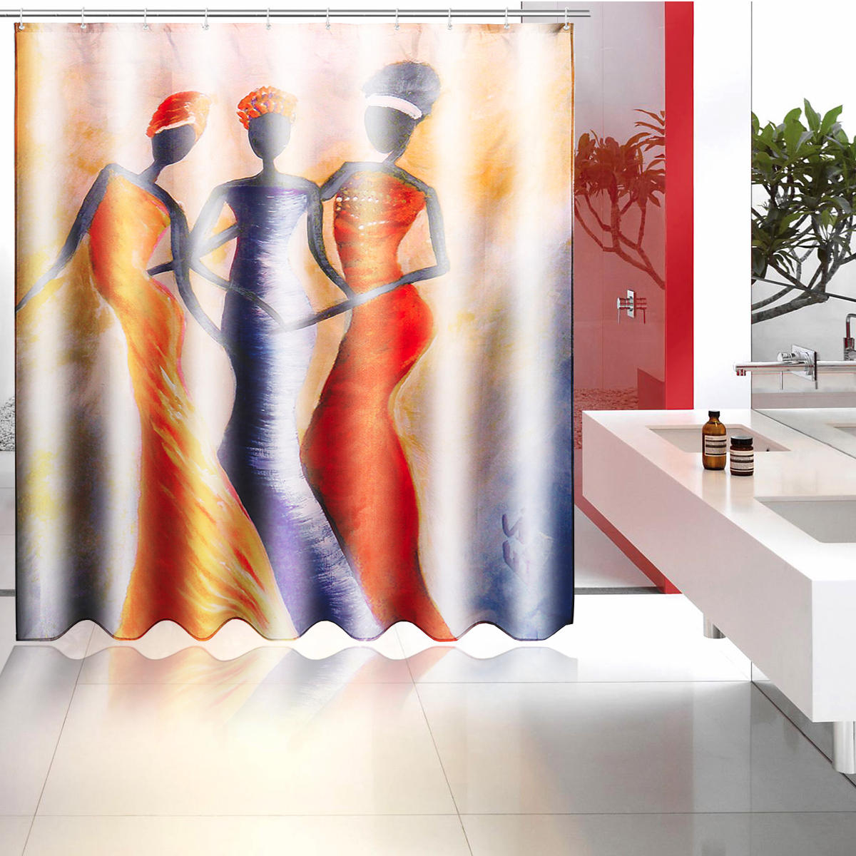 

150cm/180cm Polyester Waterproof Bathroom Hanging Bath Shower Curtains with 12 Hooks